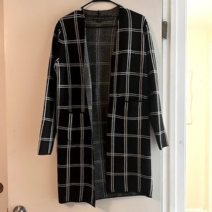 Long line black & white checked cardigan